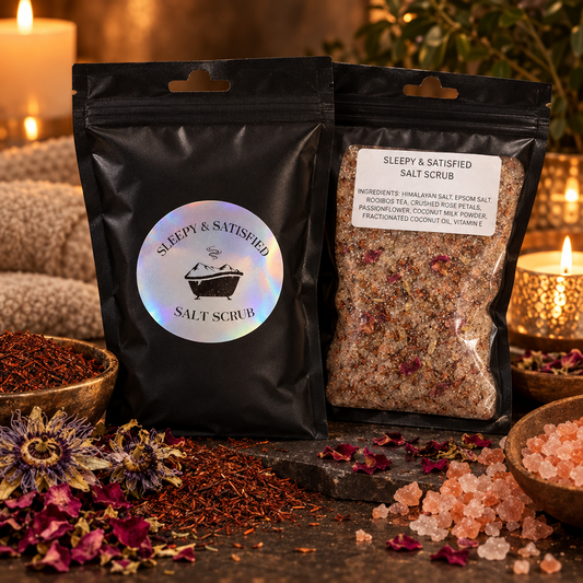 Sleepy & Satisfied Salt Scrub - Front and Back